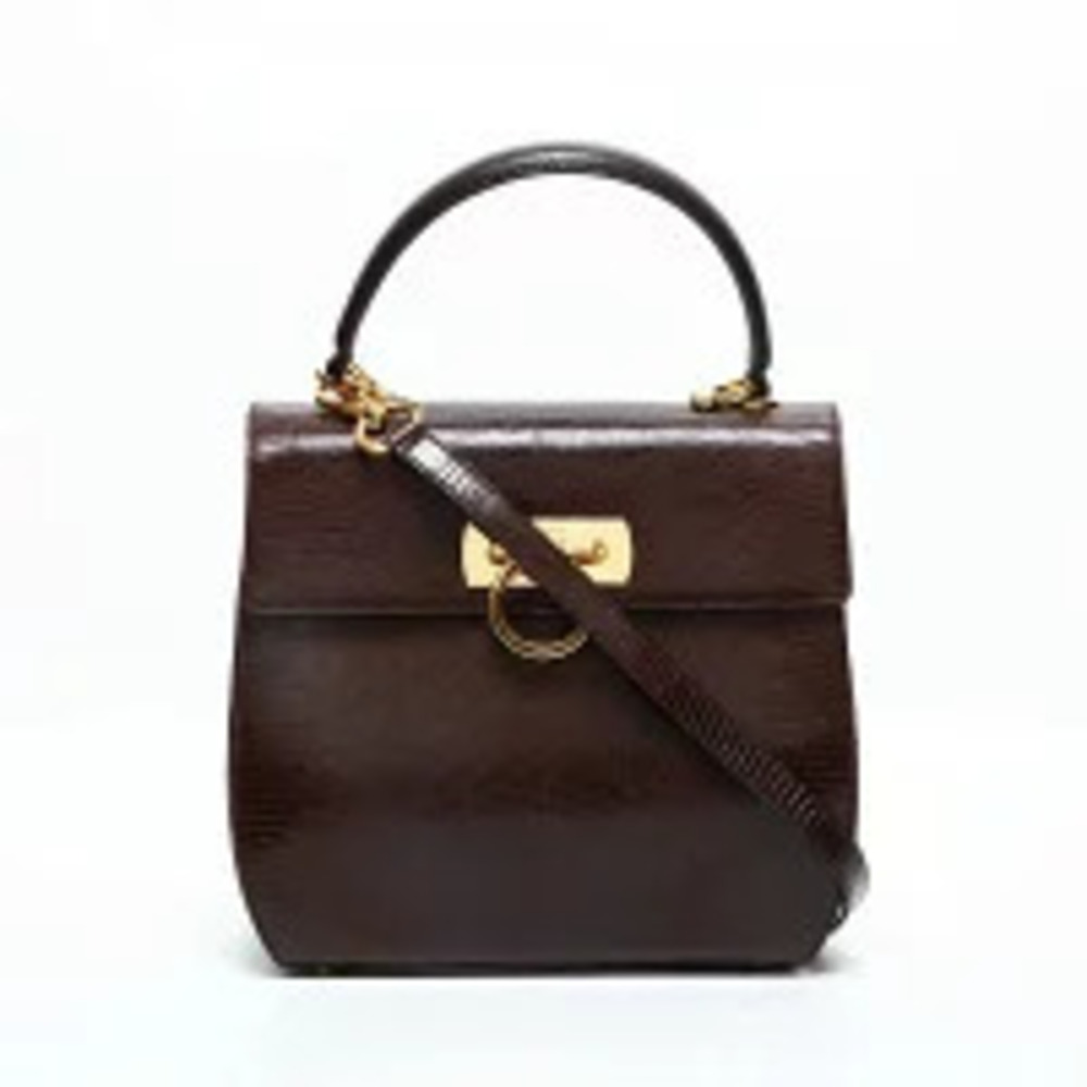 Salvatore Ferragamo Embossed Leather Gancini Handbag Brown - Picture 2 of 13